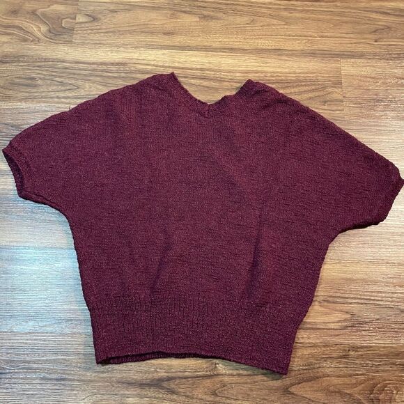Gap Short Sleeve Wool Sweater Pullover V-Neck Shirt Red Women's Size Large - Picture 6 of 6